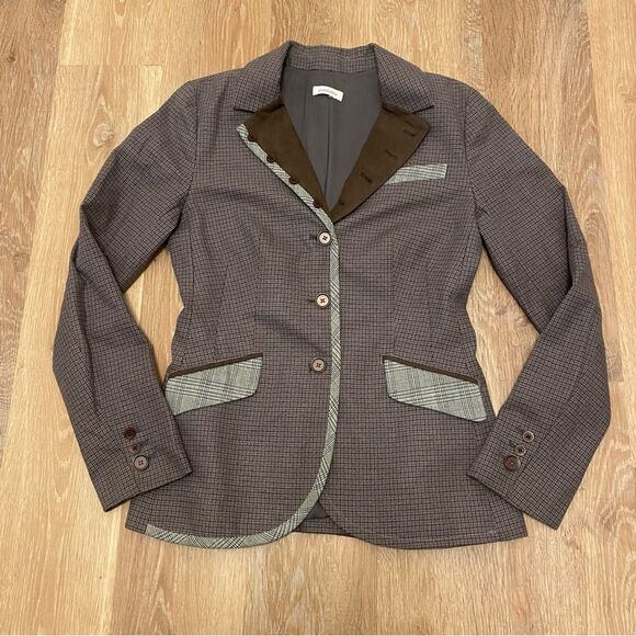 Sundance Quincy Blazer Brown Equestrian Houndstooth Mixed Media Jacket